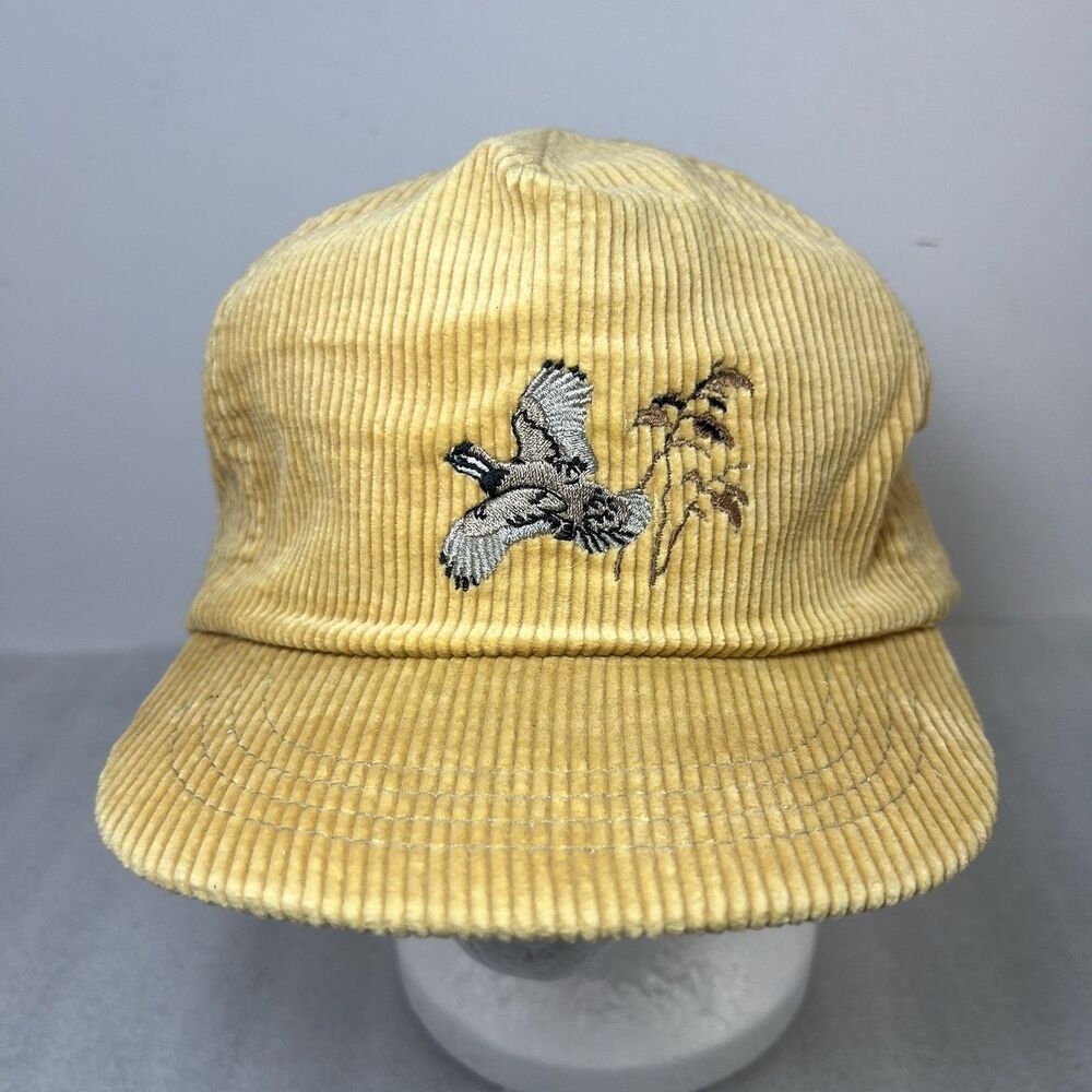 Vintage Columbia Corduroy Duck Flying Embroidery Snapback Hat Made in USA Yellow